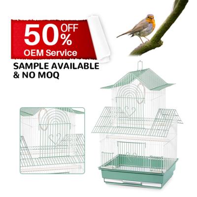 China Viable Triangle Metal Iron Top Bird Cage With Removable Plastic Canary Tray For Parakeets for sale