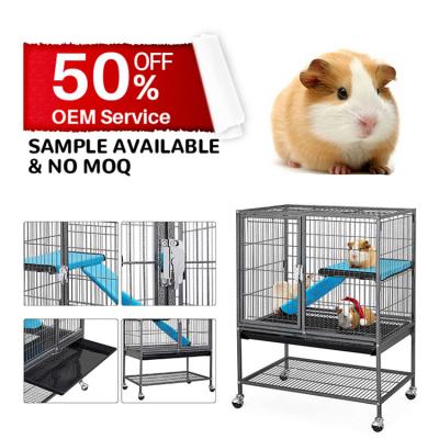 China Sustainable Rolling 3-Tier Small Metal Animal Cage With Adult Tray For Ferret Kitten Cats Chinchilla Rats for sale