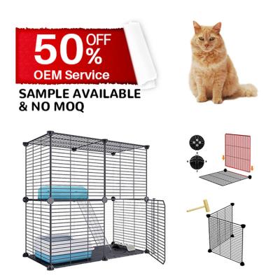 China Sustainable Detachable Indoor Outdoor Metal Wire 2-Tier DIY Animal Cage For Cats And Small Animals for sale