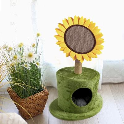 China Cute Post Rising Cat House With Cozy Decorative Scratch Pad Living Tower Sunflower Housing Cat Scratching Post Sisal Cat for sale