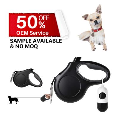 China Retractable Stocked Dog Leash With Poop Bags Dispenser And Pet Walking Leash For Small Dog With Anti-Slip Handle for sale