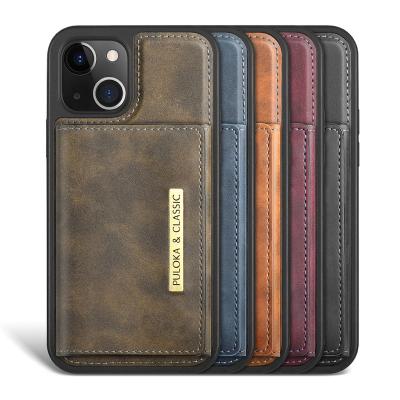 China Detachable PULOKA Mobile Phone Case PULOKA Card Slot Shockproof Leather Magnetic Wallet Bag For iPhone 14 Magnetic Cell Phone Leather Case for sale