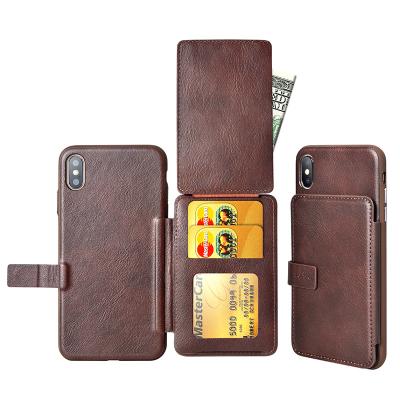 China PULOKA Portable 2 in 1 Leather Multiple Slot Holder Credit Card Cover Wallet Mobile Phone Holder Case Bag For Iphone for sale