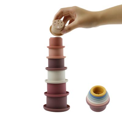 China 2022 Non-Toxic PISSEN Silicone Baby Toddler Stacking Cups Toy 7pcs Sets Stack Up Cup Toys Montessori Educational Bath Toys for sale