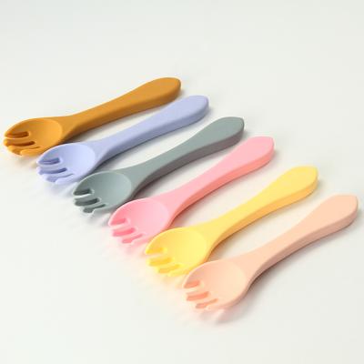 China 2020 New Children's Products Mini Silicone Baby Training Fork Transient Colored Non-toxic Silicone Baby Fork for sale