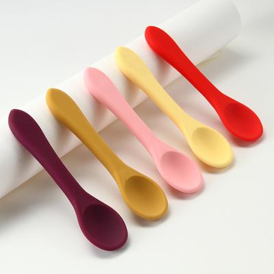 China Baby Feeding Products 2020 New Children Products Mini Silicone Baby Training Spoon Non-toxic Colorful Silicone Baby Spoon for sale