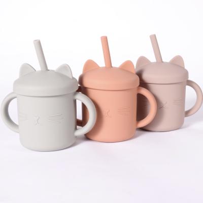 China New Silicone Baby Cup Sippy Cup Kitty Minimalist Wholesale High Quality Safe BPA Free Baby Cup With Straw Cat for sale