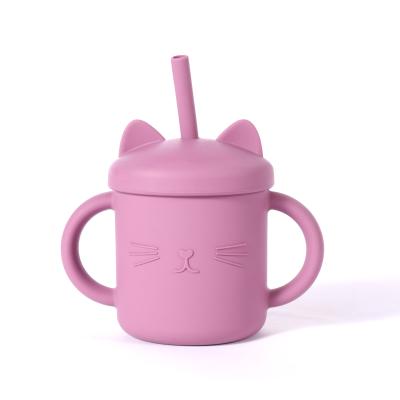 China Minimalist Cat Face Silicone Training Cup for Infants, Toddler Learning Cup with Lid, Baby Open Cup for sale