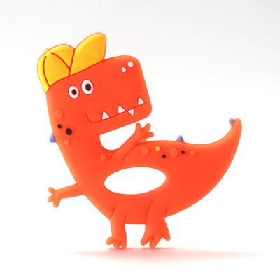 China Bring Joyful Custom Food Grade BPA Free Teething Chewing Toy Silicone Baby Teether Pendant Dinosaur In Hat for sale