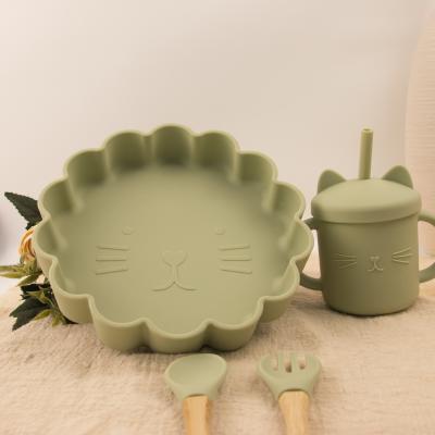 China Minimalist Cat Shape Silicone Baby Tableware Set With Dividers Soft Baby Plates Feeding Sets Silicone Set for sale