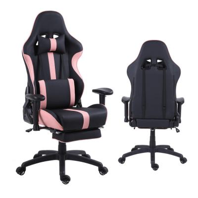 China Adjustable (Height) Pink Ergonomic Synthetic Leather Gaming Chairs Reclining PC Computer Gamer Gaming Chairs With Footrest And Massage for sale