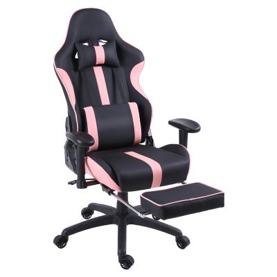 China Adjustable (Height) Customized Professional Ergonomic Cute Pink Leather Gaming Chairs Reclining PC Computer Gamer Chairs With Footrest for sale