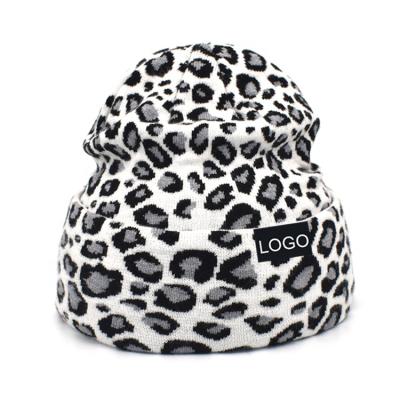 China New COMMON style knitted beanies leopard skullcap winter unisex beanie for sale