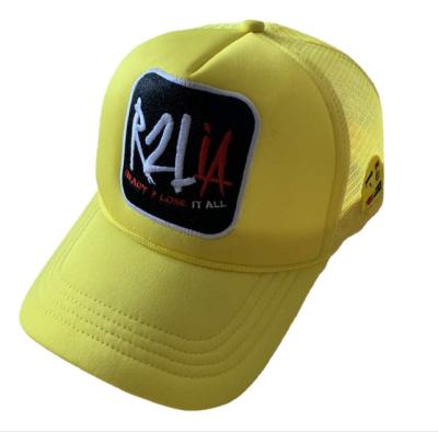 China ODM Woven COMMON Label Sublimation Caps Yellow Color 5panel Men Hat With Patch for sale