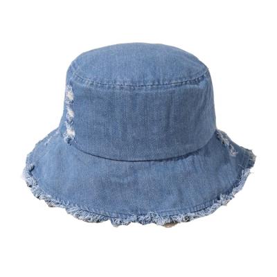 China Free Custom Character Logo Denim Hats Distressed Bucket Hat Wide Brim Hat for sale