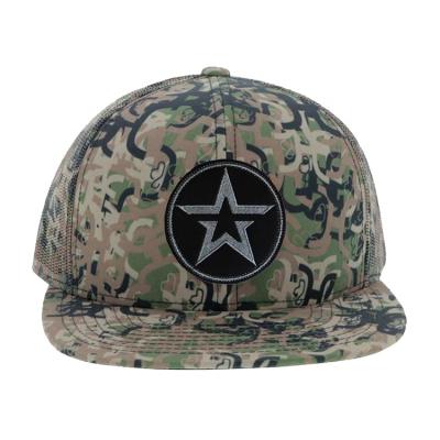 China Snapback Camouflage Trucker Hat Applique Embroidery JOINT Back Hats With Custom Logo for sale