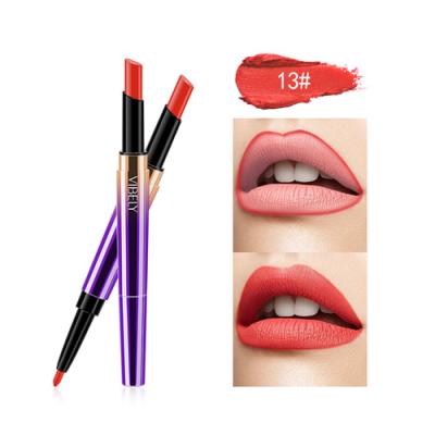 China High Quality Fashion Waterproof 2 In 1 Semi-matte Liner Double Head Waterproof Long Lasting Lipstick Lip Liner for sale