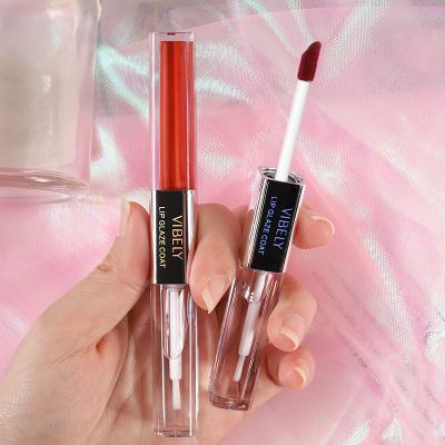 China Waterproof High Quality 2-in-1 Liquid Lip Gloss Cup Lip Gloss Lip Gloss Lipstick Long Lasting Non-Stick Waterproof for sale