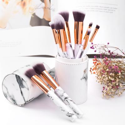 China Angular Blush High Quality 10Pcs/Box Full Face Makeup Beauty Tools Marble Professional Makeup Brush Set for sale