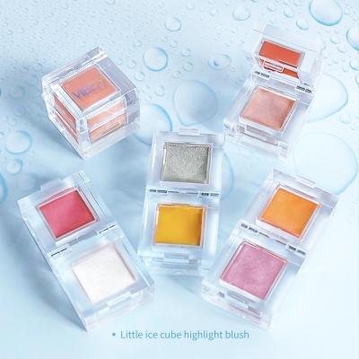 China Waterproof Organic Cosmetic Portable 2 In 1 Long Lasting Face Makeup Blush Highlight Palette Combination for sale