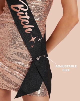 China Birthday Food Serving Sash For Women - Black Glitter + Rose Gold Foil | Birthday Decorations - 21st, 30th, Birthday Girl Party Supplies for sale