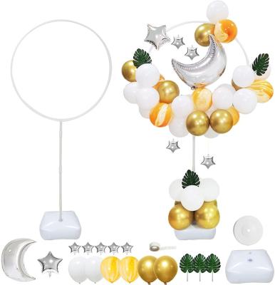 China Birthday Party Decoration 79 Inch Height Round Circle Frame Balloon Stand Kit with Large Water Bag for Indoor and Outdoor Themed Party White Gold for sale