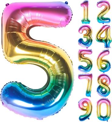 China Festival decoration 40 inch rainbow digit helium foil birthday party balloons birthday party supplies factory direct sale for sale