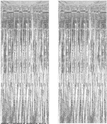 China 100% European Eco-friendly Shinny Silver Metallic Fringe Curtain Photo Backdrop Tinsel Foil Fringe Curtains For Party Decorations for sale