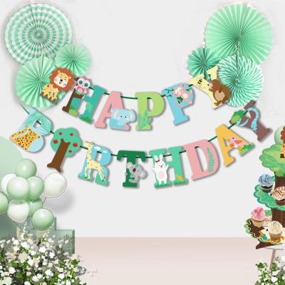 China Durable Cute Lion Monkey Animal Banner Colorful Animal Happy Birthday Day Banners For Birthday Kids Party Decors for sale