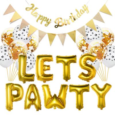 China Festival Decoration Pet Theme Happy Birthday Party Decorations Leaves Pawty Balloons Set Pennant Banner Paw Print Balloons Set For Festival for sale