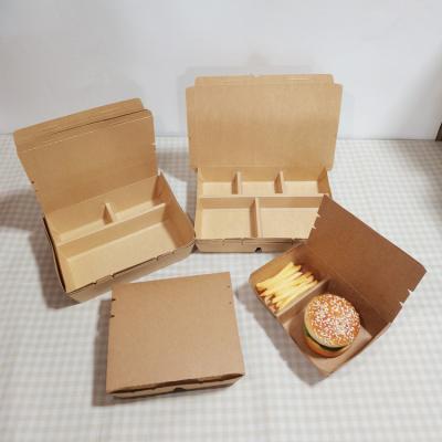 China Disposable Multi-Compartment Disposable Kraft Paper Take-Out Packaging Lunch Box for sale