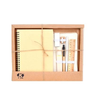 China Recycled Paper Stationery Set Wholesale Cheap Price Eco Friendly Wrapping Paper And Wooden Stationery Gift Set With Box Packing For School Office Supplies Or for sale