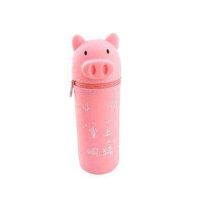 China Silicone Holder Up Kids Pen Pencil Case Custom Shape Silicone Piggy Holder Up Kids Pen Pencil Case Silicone Round Tube for sale