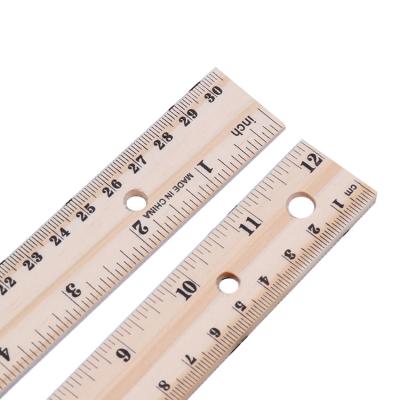 China China Eco-friendly Factory Brand Custom OEM Logo 12inch 30cm Straight Scale Ruler With Hole Ruler Wood Scale for sale