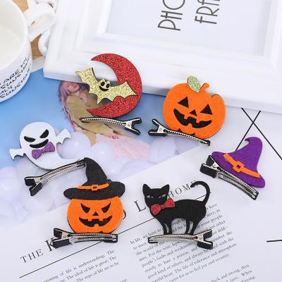 China Cloth Pumpkin Ghost Bat Wing Black Cat Witch Hat Devil Horn Cobweb Barrettes Alligator Hair Pins Halloween Cosplay Costume for sale