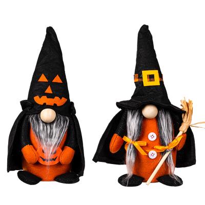 China Orange Black Cloth Halloween Gnomes With Pumpkin Broom Halloween Witch Faceless Dolls Home Ornament For Halloween for sale