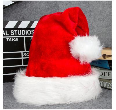 China Hot Selling Red Costume Santa Christmas Hat Plush Festival Party Plush Velvet Plush Trim Xmas Costume for sale