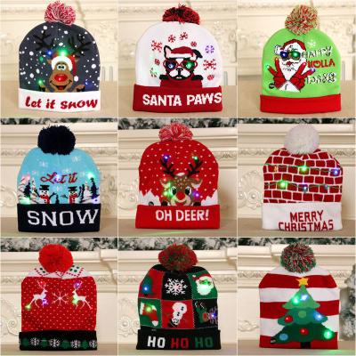 China Fashional Christmas 2022 Winter Festival Christmas Party New Bobble Led Hats Led Women Led Christmas Knitted Beanies Hat for sale