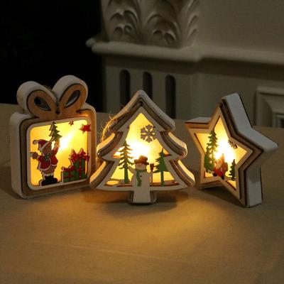 China High Quality Wooden Christmas Wooden Luminous Pendant Children's Christmas Gifts Small Christmas Tree Decoration Pendant for sale