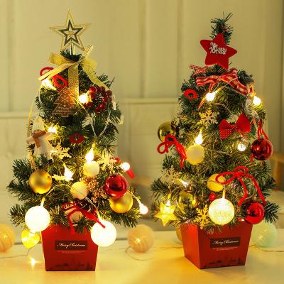 China Hot Selling Red Gold Christmas Trees PVC Mini Christmas Tree Desktop Lights 50cm Set Christmas Items for sale