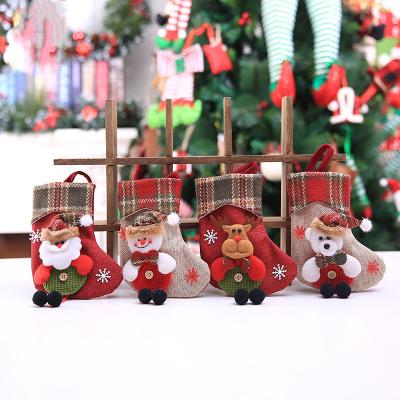 China Santa Elks Burlap Stocking Fabric Christmas Fireplace Home Hanging Decoration Xmas Party Kids Gift Wholesale Candy Bag for sale