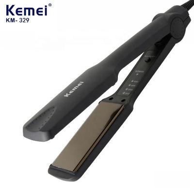 China Multi-temperature Degree New Arrival Kemei KM-329 Straight Hair Curler 2 In 1 Wide Flat Iron Titanium Flat Iron Hair Straightener for sale