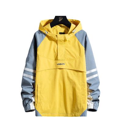 China 2021 Men's Breathable Loose Street Hip Hop Casual Jacket Style Men's Large Size Color Block Outdoor Sports Fashion Hooded Korean Jacket for sale