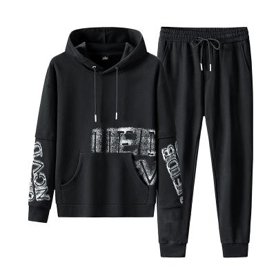 China 2021 New Product Breathable Fashion Casual Autumn Breathable Thermal Black Long Sleeve Custom Size Jogging Fits 2 Pieces Set Custom Logo for sale