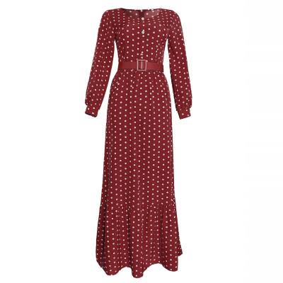 China Anti-Static Grace Hot Sale Graceful Skirt Long Sleeve Dot Ruffled Dress High-waisted New African Clothing Spring Dress With Belt for sale