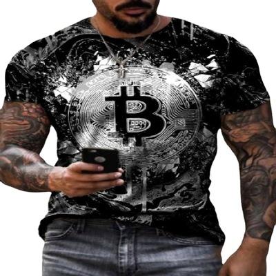 China QUICK DRY summer fashion trend casual loose bitcoin printing short sleeve round neck T-shirt luxury quality cotton loose fit little drop for sale