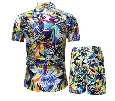 China European code casual short-sleeved fashion Anti-wrinkle men's suit loose shirt shorts Chinese copy multi-color men's two-piece suit for sale