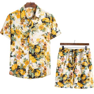 China Anti-Wrinkle Short Sleeve Shorts Loose Men's Beach Chinese Style Simple Copy Of 2 Piece Hawaiian Shirt Summer Button Men'S T-shirt Wholesale for sale