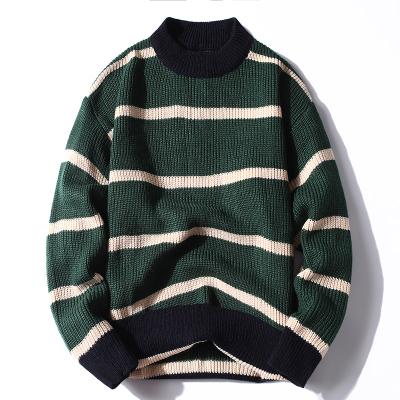 China Hong Kong Retro Hong Kong Striped Loose Lazy Flavor Anti-Wrinkle Men's Sweater Contrast Crewneck Japanese Sweater for sale