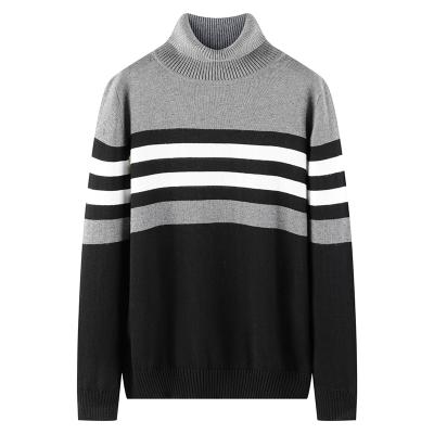 China Anti-wrinkle Factory Direct Sell Mens Fashion Stripe Design High Neck Sweater Design Thick Pattern Knit Bulk Custom Sweaters Wholesale for sale